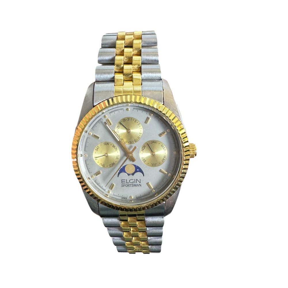 Elgin Sportsman Vintage Chronograph Quartz Watch 34.7mm 20.7mm Lug Needs Battery